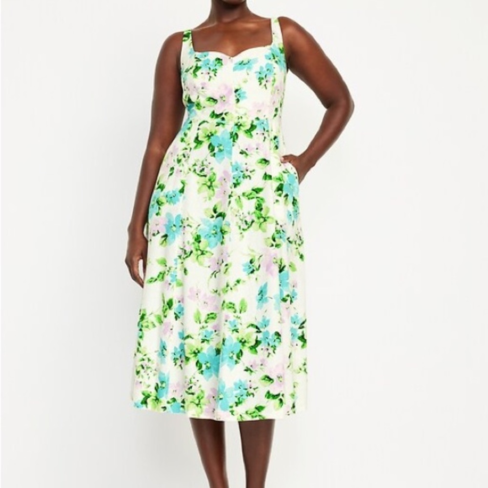 Old Navy Floral Midi Dress in Green and Blue